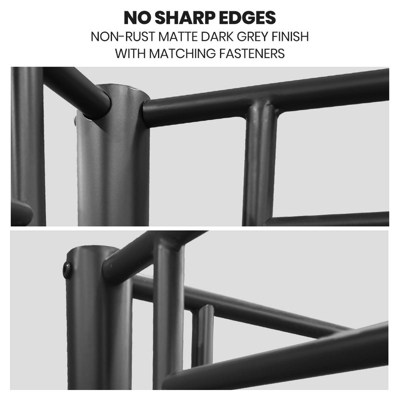 Close-up of non-rust matte dark grey finish and smooth welded joints on Single Over Double Metal Bunk Bed Frame - Dark Matte Grey