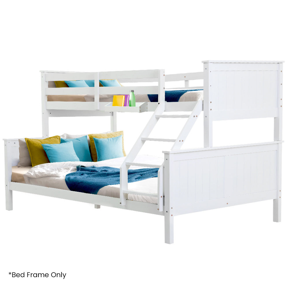 Triple Wooden Single Over Double Bunk Bed Frame for Kids, Convertible Design, White