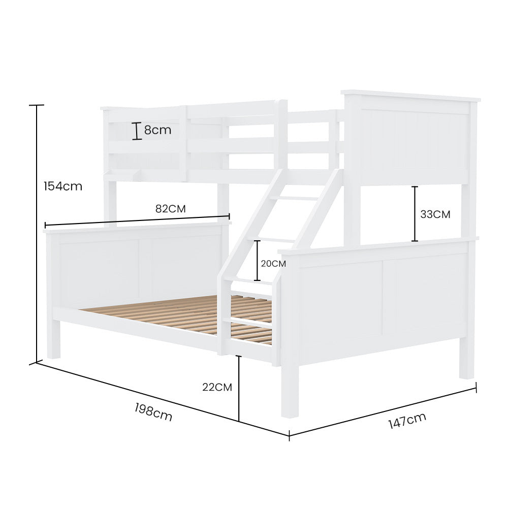 Triple Wooden Single Over Double Bunk Bed Frame for Kids, Convertible Design, White