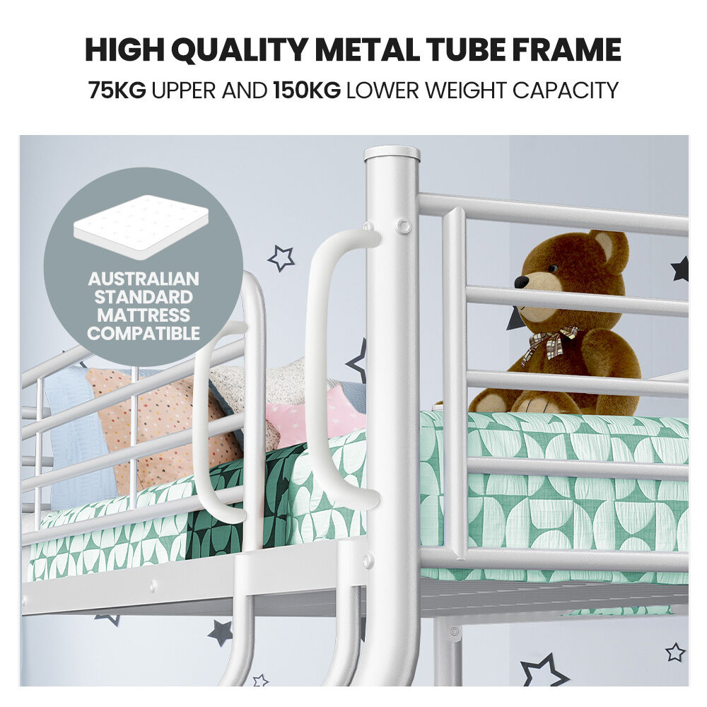 Single over Double Metal Bunk Bed Frame, Matte White