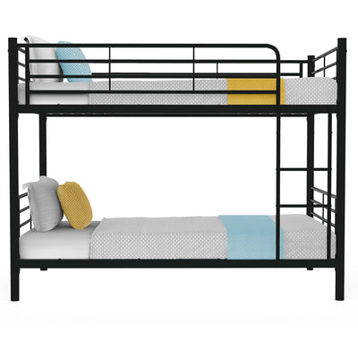 2-in-1 Single Metal Bunk Bed Frame - Dark Matte Grey with ladder, designed for bedroom furniture and kids’ single beds