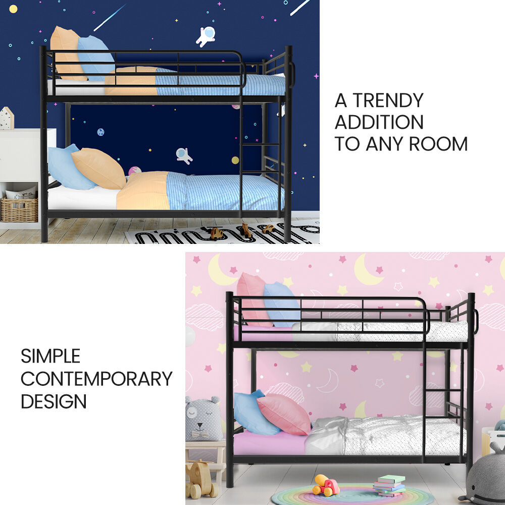 2-in-1 Single Metal Bunk Bed Frame - Dark Matte Grey with simple design, ideal for kids bedroom furniture by Bedzy