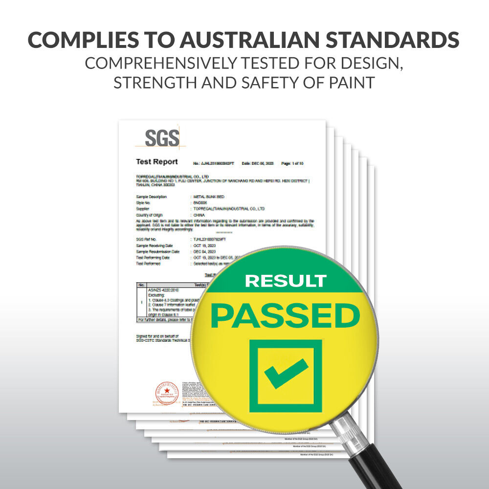 Certification documents showing passed safety tests for Single Bunk Bed Frame, Solid Pine 2-in-1 Modular Design Convert to 2 Single Beds, Grey