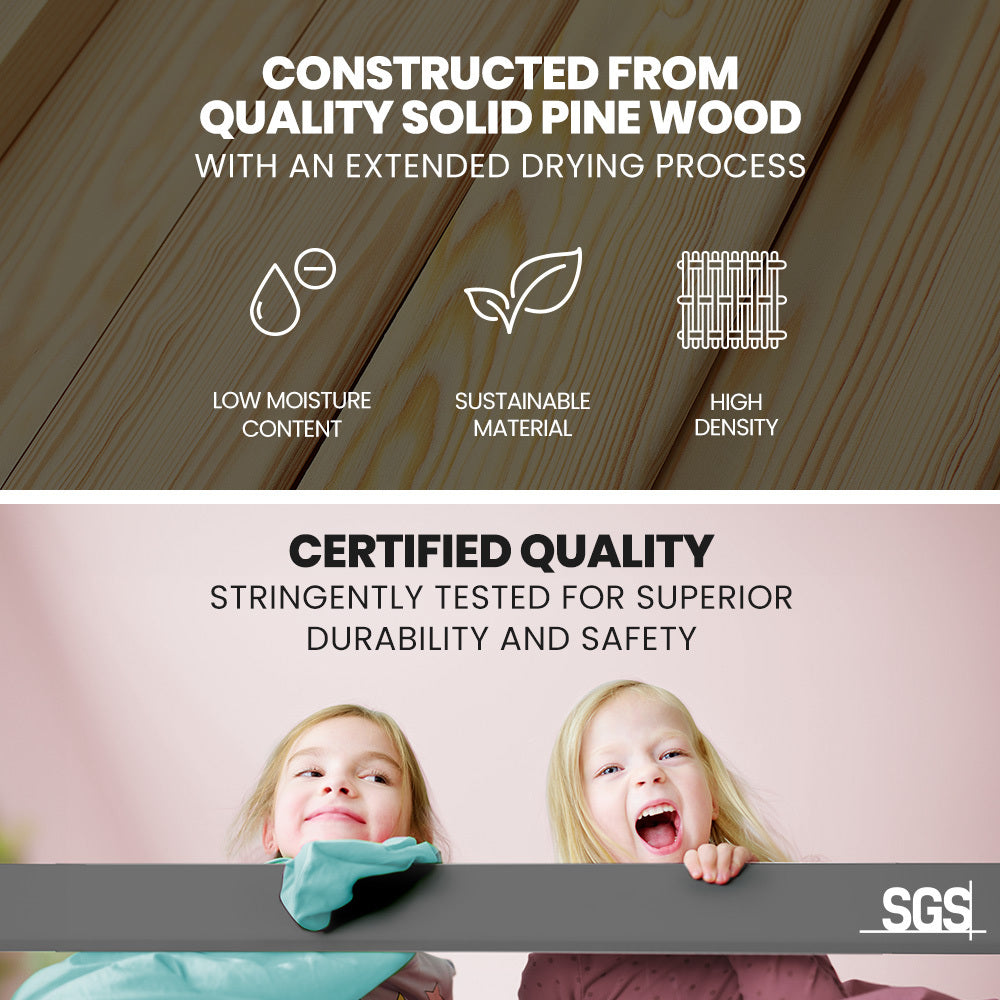 Single Bunk Bed Frame, Solid Pine 2-in-1 Modular Design Convert to 2 Single Beds, Grey with certified quality and sustainable wood features