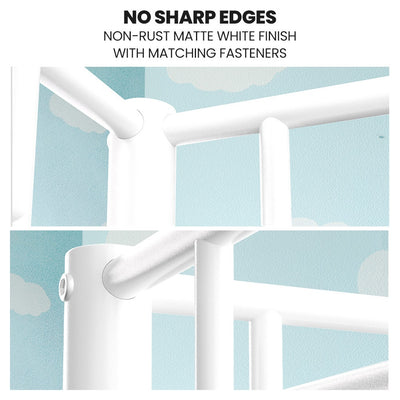 Close-up of no sharp edges and matching fasteners on 2in1 Single Metal Bunk Bed Frame, with Modular Design, Matte White