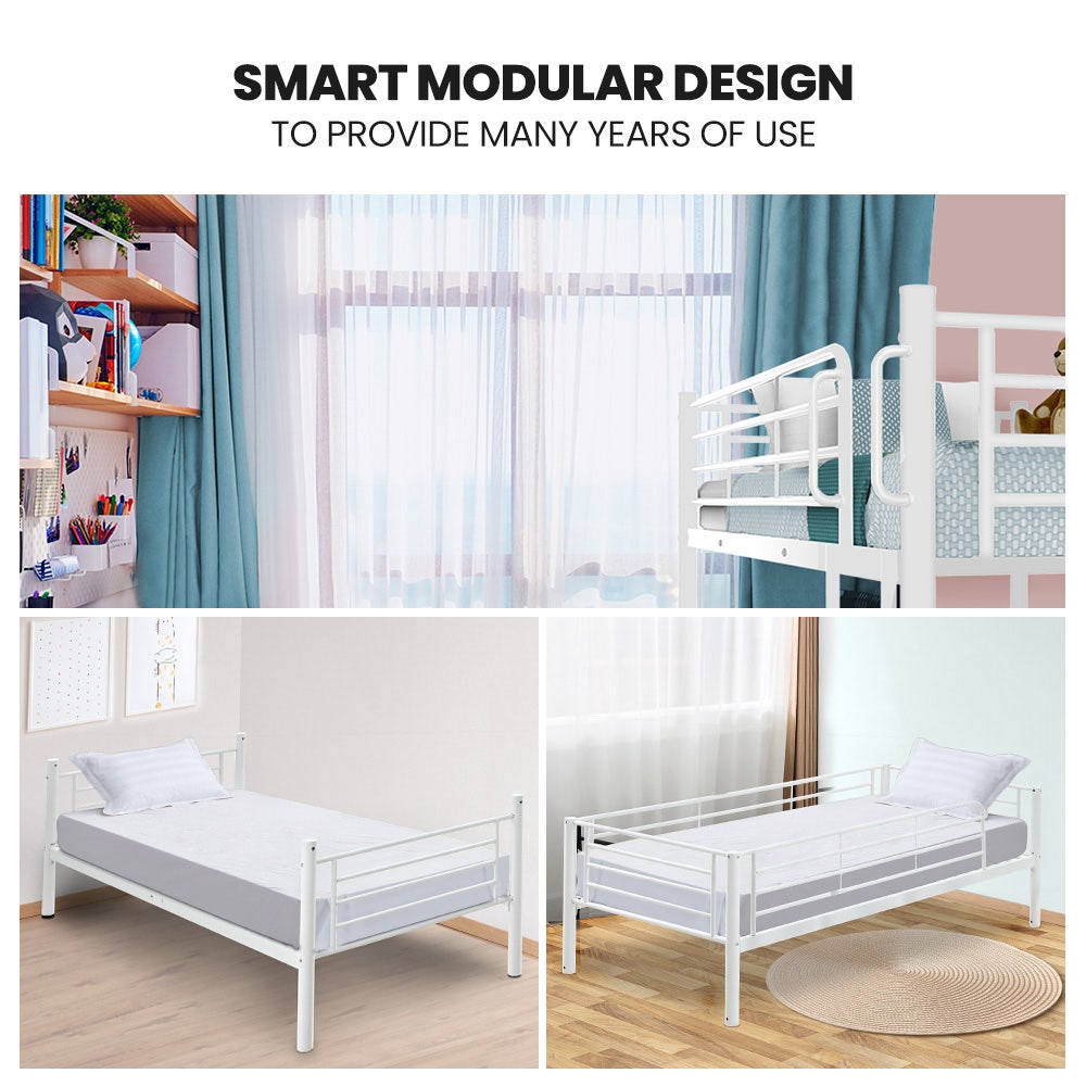2in1 Single Metal Bunk Bed Frame, with Modular Design, Matte White