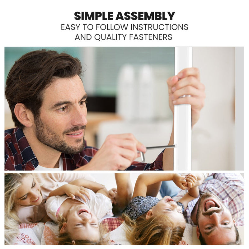 Man assembling 2in1 Single Metal Bunk Bed Frame, with Modular Design, Matte White using an Allen key tool.