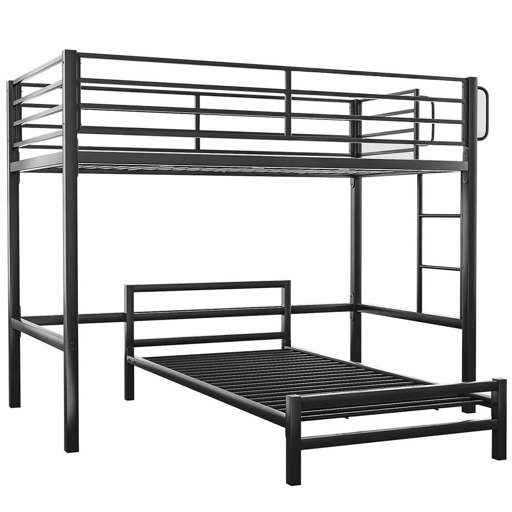 Single Loft Bed And Single Underbed, Multifunctional, Space Saving with Fixed Ladder, Matte Dark Grey