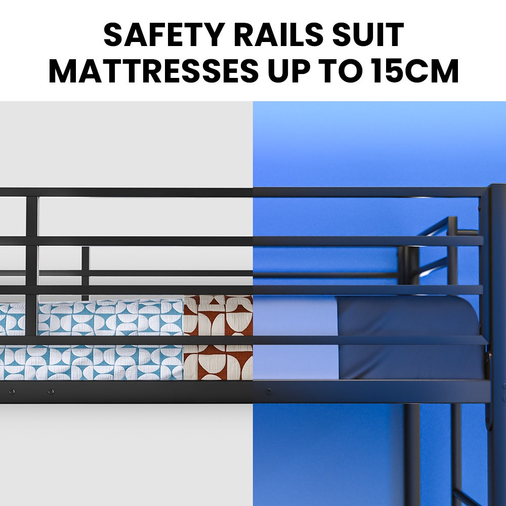 Single Loft Bed And Single Underbed, Multifunctional, Space Saving with Fixed Ladder, Matte Dark Grey