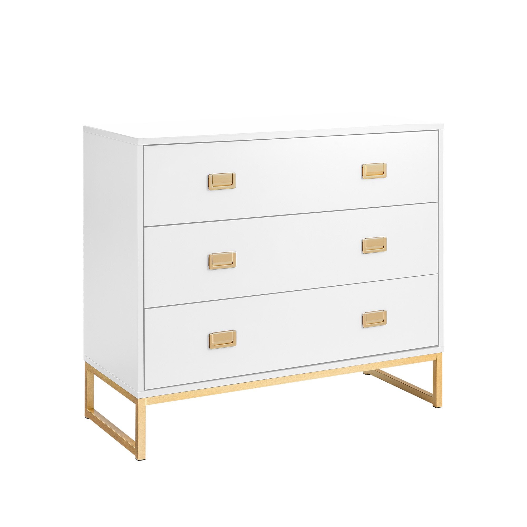 Amara Chest of Drawers Tallboy Dresser in White/Gold