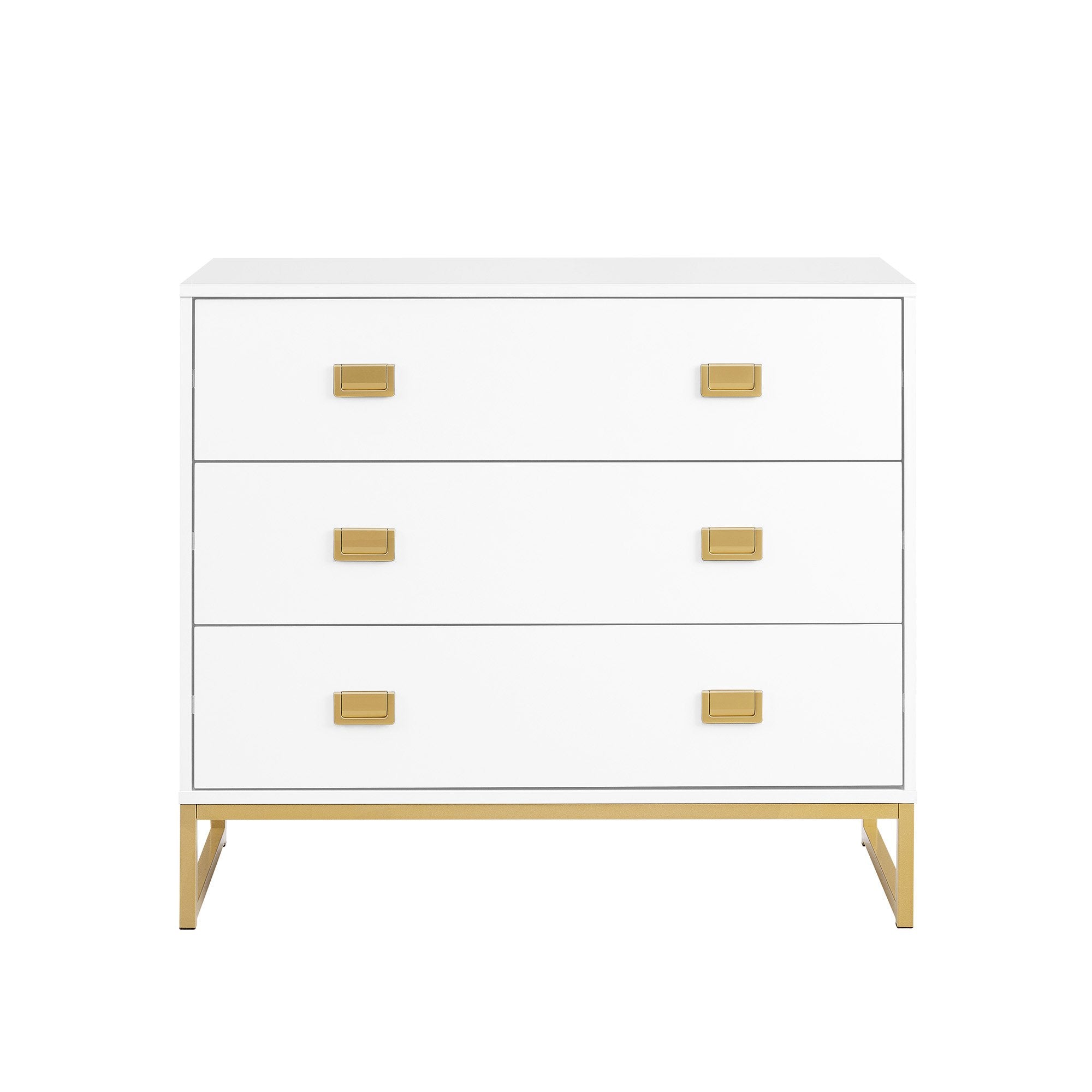 Amara Chest of Drawers Tallboy Dresser in White/Gold