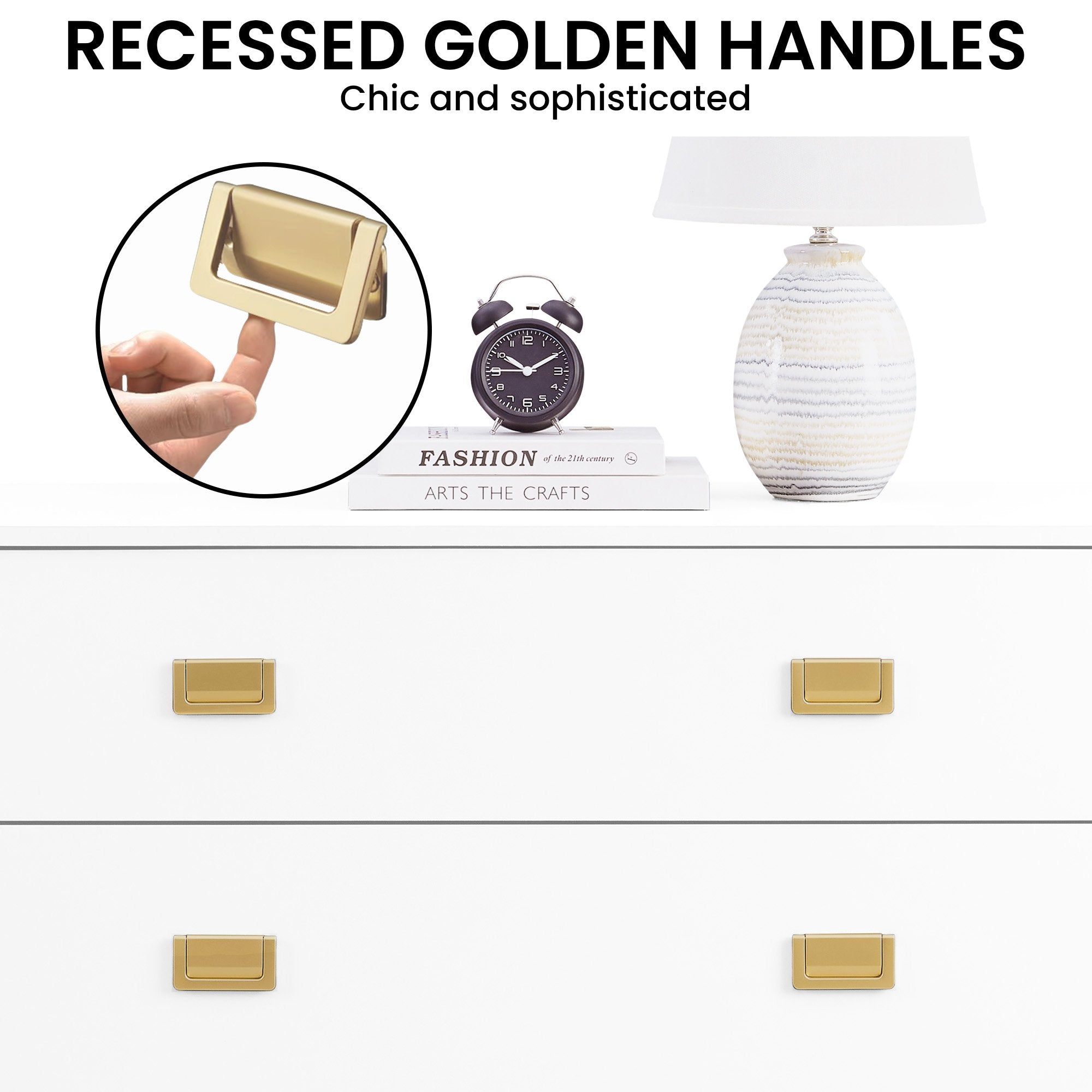 Amara Chest of Drawers Tallboy Dresser in White/Gold