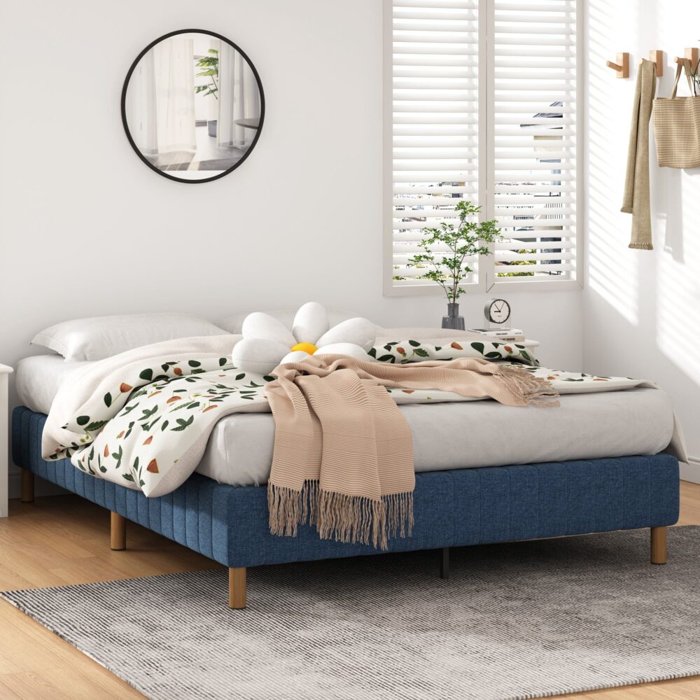 Queen Metal Bed Frame Mattress Foundation - Blue