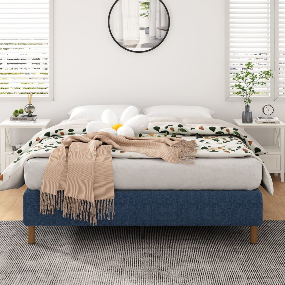 Queen Metal Bed Frame Mattress Foundation - Blue