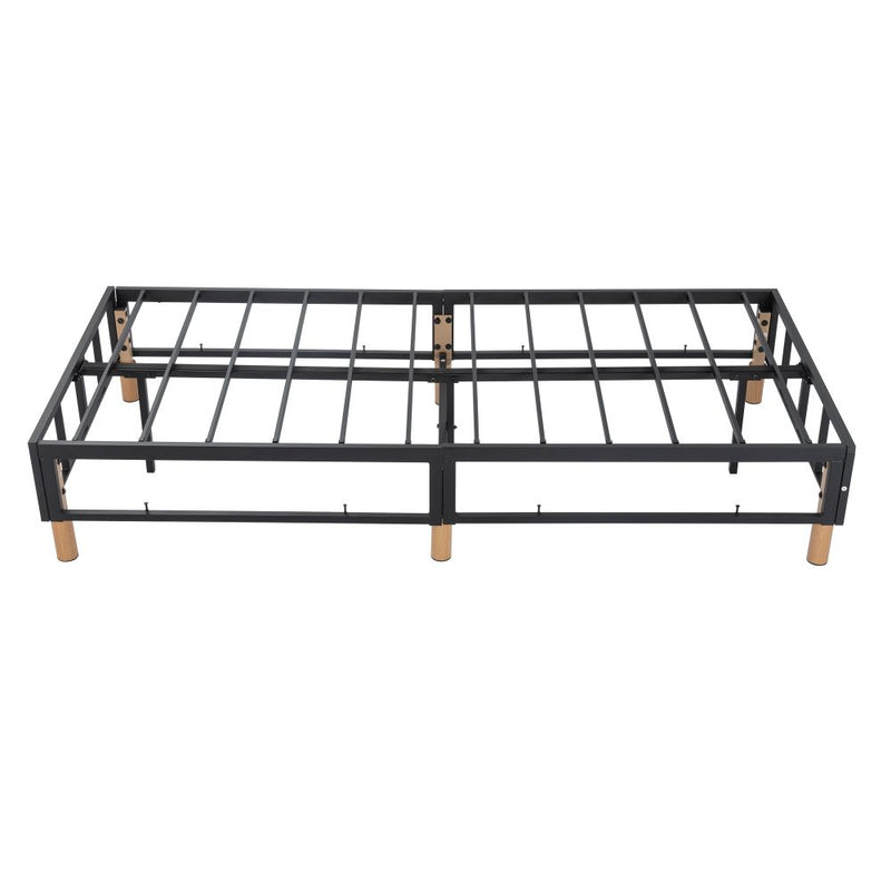 Single Metal Bed Frame Mattress Foundation - Blue with sturdy metal construction and wooden legs for bedroom furniture by Bedzy