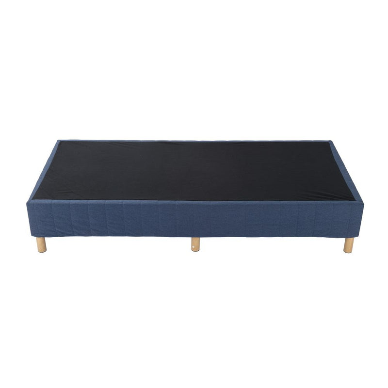 Single Metal Bed Frame Mattress Foundation - Blue with wooden legs, minimalist design for bedroom furniture by Bedzy