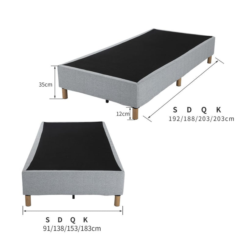 Single Metal Bed Frame Mattress Foundation - Blue with wooden legs and fabric-covered base for bedroom furniture by Bedzy