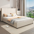 Alexa King Size Bed Frame with High Headboard & 4 Storage Drawers – Beige