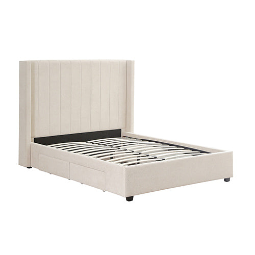Alexa King Size Bed Frame with High Headboard & 4 Storage Drawers – Beige upholstered bedroom furniture by Bedzy.