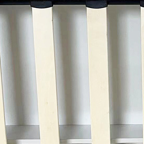 Close-up of beige wooden slats supporting the Alexa King Size Bed Frame with High Headboard & 4 Storage Drawers – Beige.