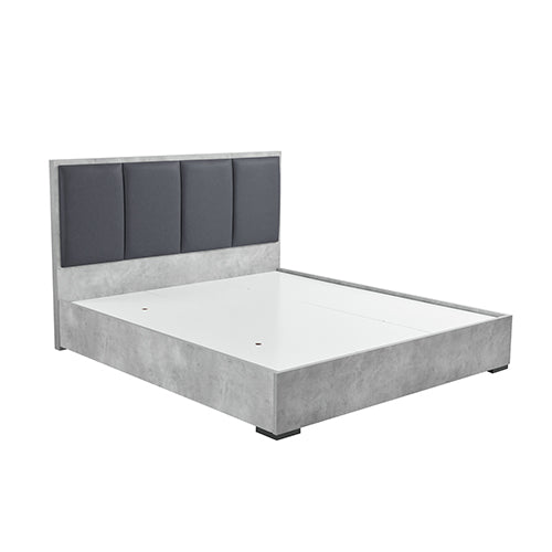 Cooper Queen Bed Frame with Linear Headboard - Cement Finish in gray with upholstered panels and modern bedroom furniture design