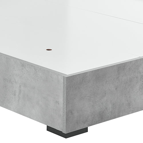 Cooper Queen Bed Frame with Linear Headboard - Cement Finish featuring minimalist design and square black legs by Bedzy