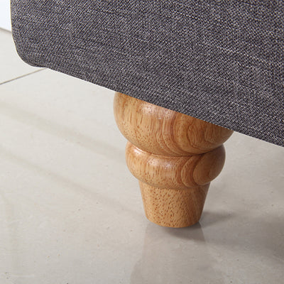 Queen Size | Sean Headboard wooden turned leg detail with gray upholstery on a polished floor for bedroom furniture by Bedzy