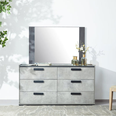 Tallboy with 5 Storage Drawers MDF Combination of Black & Cement Colour dresser with mirror, styled as bedroom furniture by Bedzy