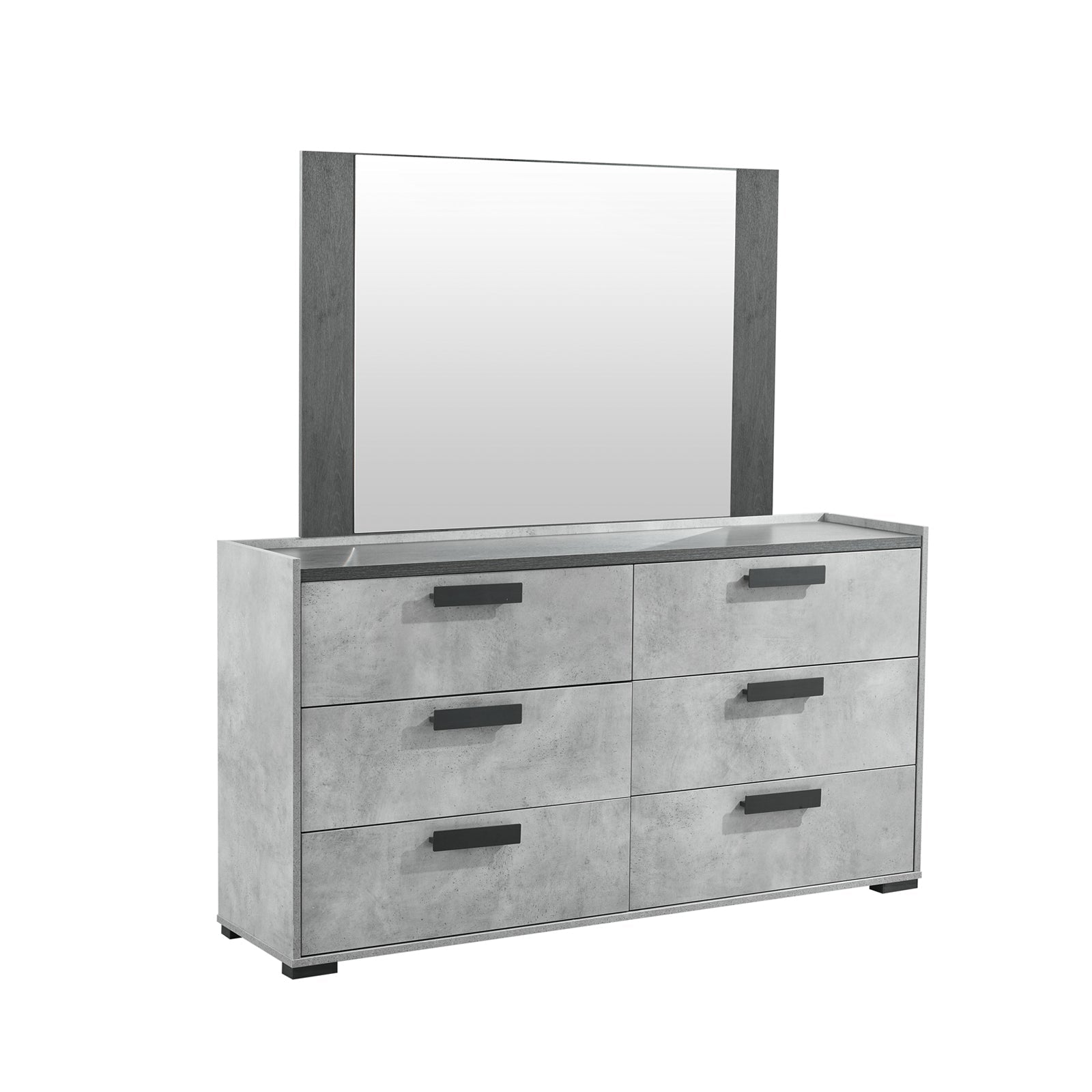 Tallboy with 5 Storage Drawers MDF Combination of Black & Cement Colour dresser with mirror, modern bedroom furniture by Bedzy