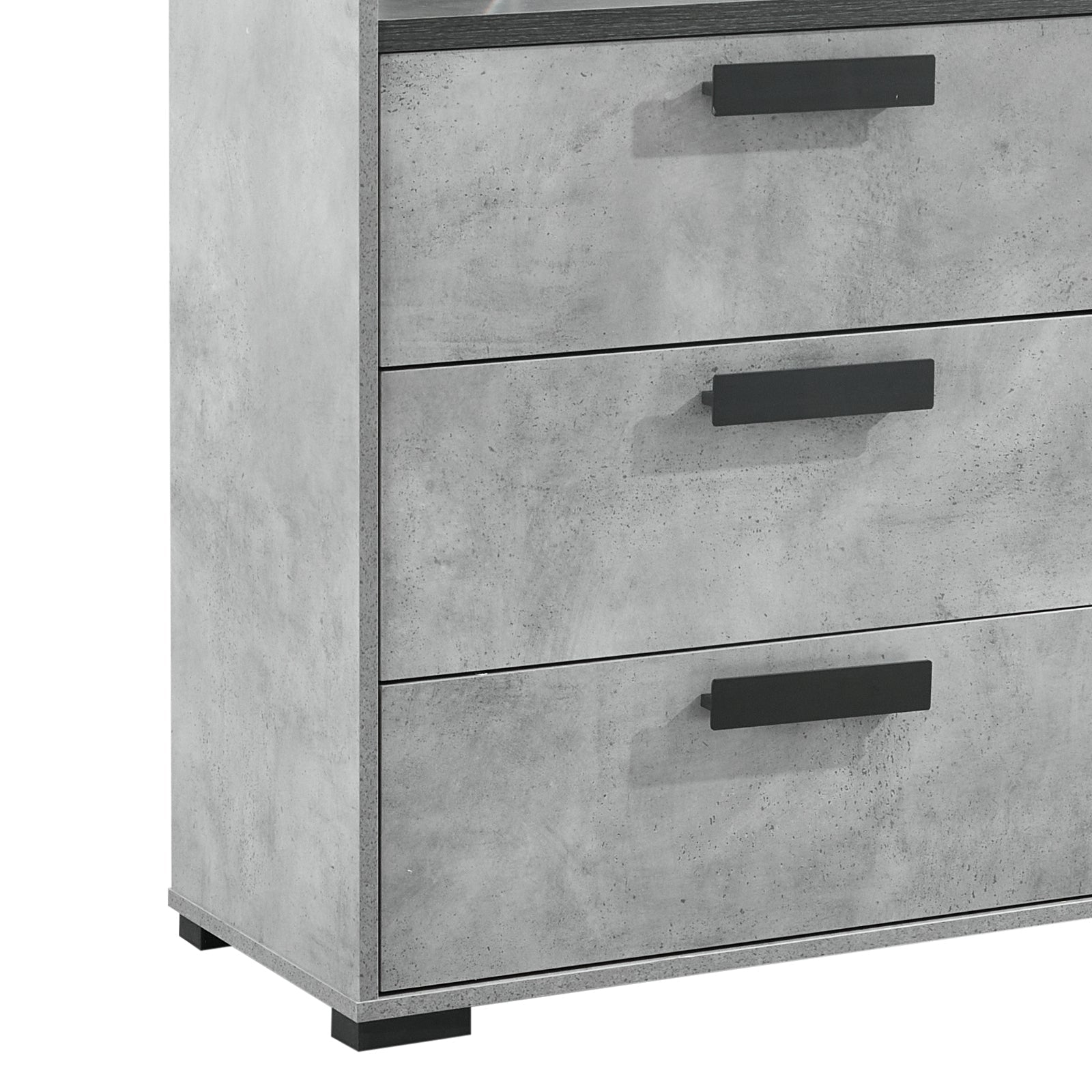 Tallboy with 5 Storage Drawers MDF Combination of Black & Cement Colour in bedroom furniture style with modern black handles