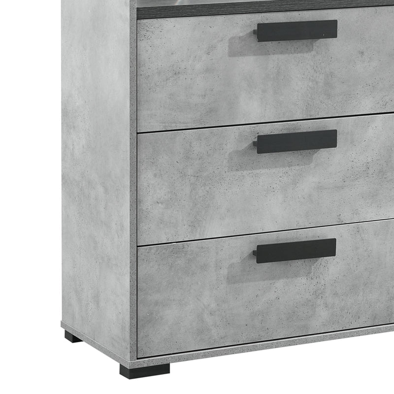 Tallboy with 5 Storage Drawers MDF Combination of Black & Cement Colour in bedroom furniture style with modern black handles