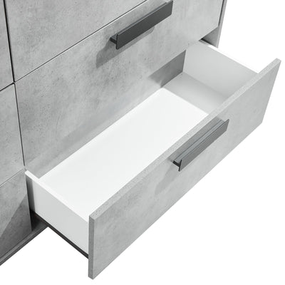 Tallboy with 5 Storage Drawers MDF Combination of Black & Cement Colour showing open drawer with modern handles and textured finish