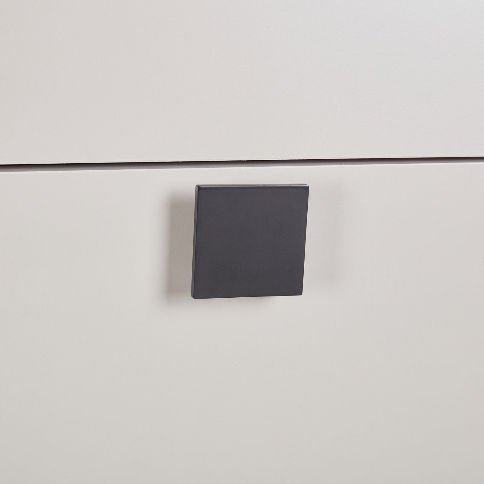 Close-up of black square handle on Tallboy with 5 Storage Drawers MDF Combination of Champagne and Black Colour bedroom furniture