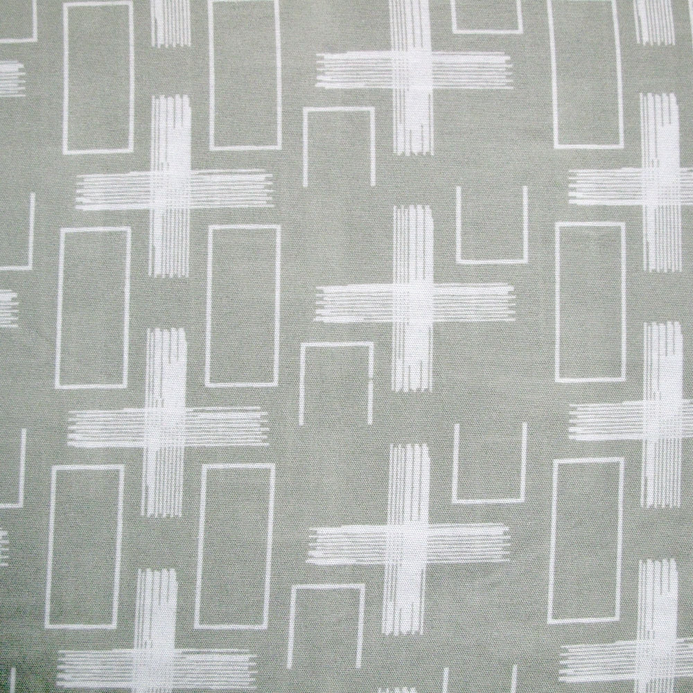 Close-up of Artex Silver Crosses Quilt Cover Set Queen featuring geometric white crosses and rectangles pattern on gray background