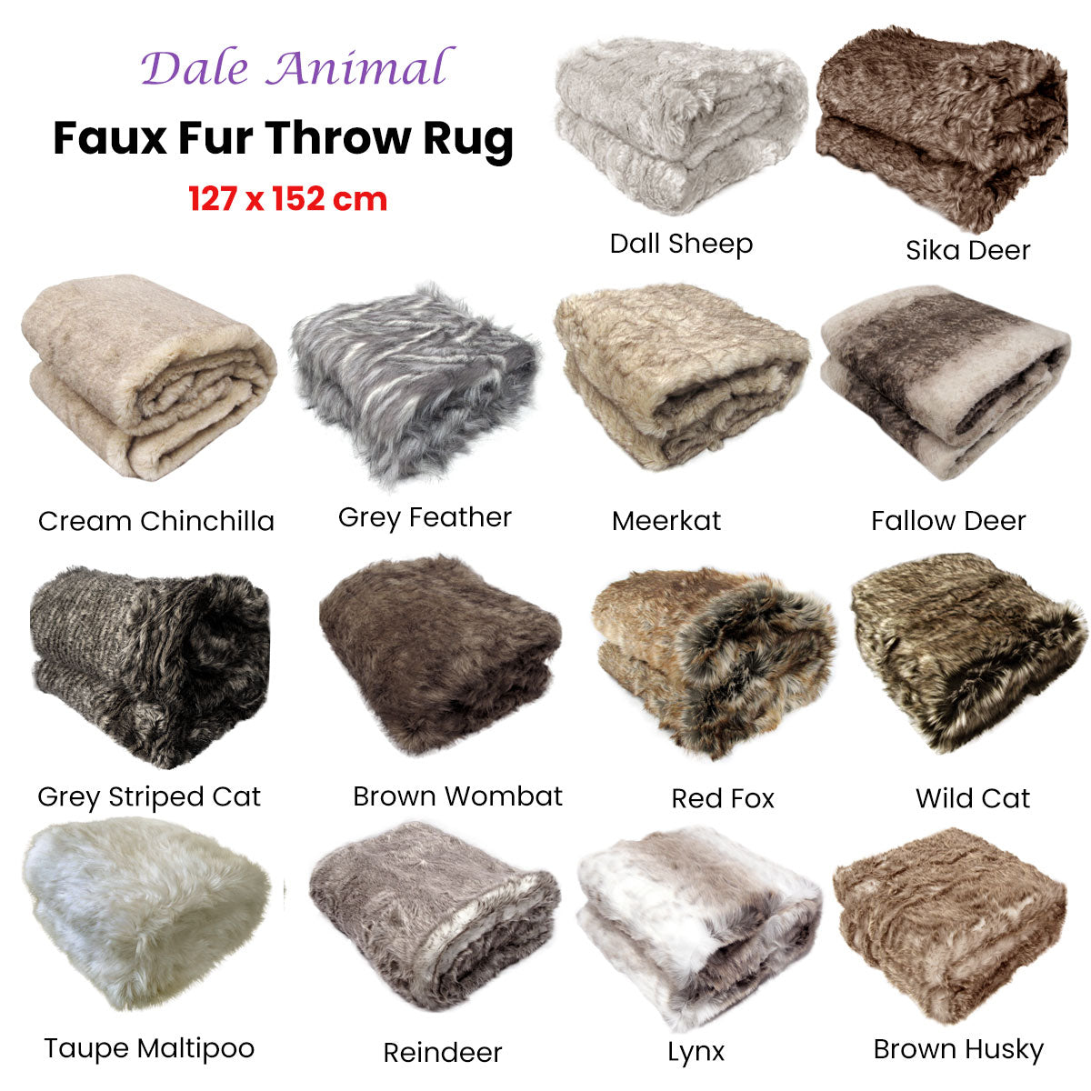 Dale Animal Faux Fur Throw Rug 127 x 152 cm Wild Cat in brown tones, soft texture for cozy bedroom decor