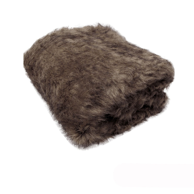 Dale Animal Faux Fur Throw Rug 127 x 152 cm Brown Wombat folded on white background, soft textured bedding accessory