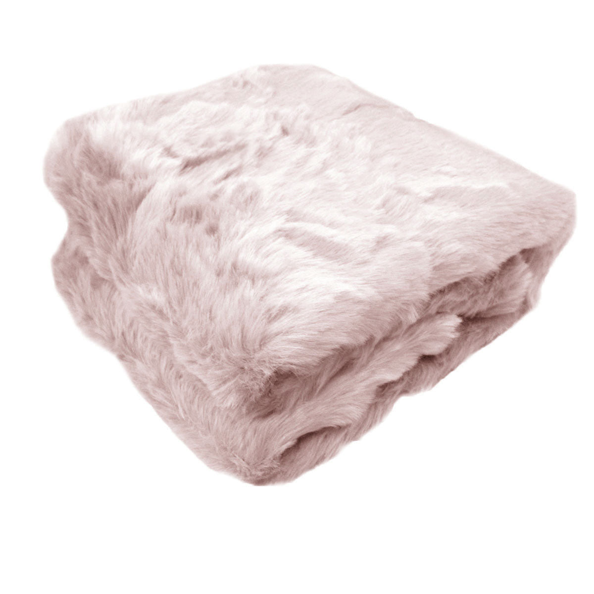 Ariana Long Fleece Faux Fur Throw Rug Pink folded to show its plush soft texture for cozy bedroom decor by Bedzy