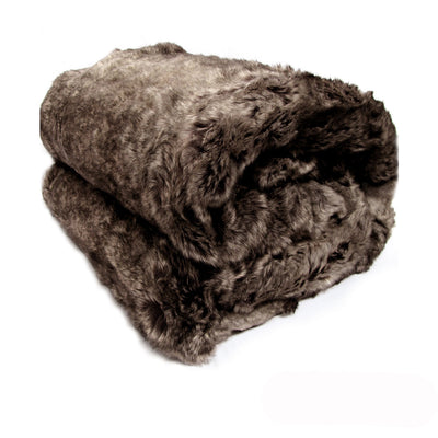 Shaye Luxury Range Faux Fur Throw Rug 127 x 152 cm Mexican Wolf in soft brown tones, folded on white background