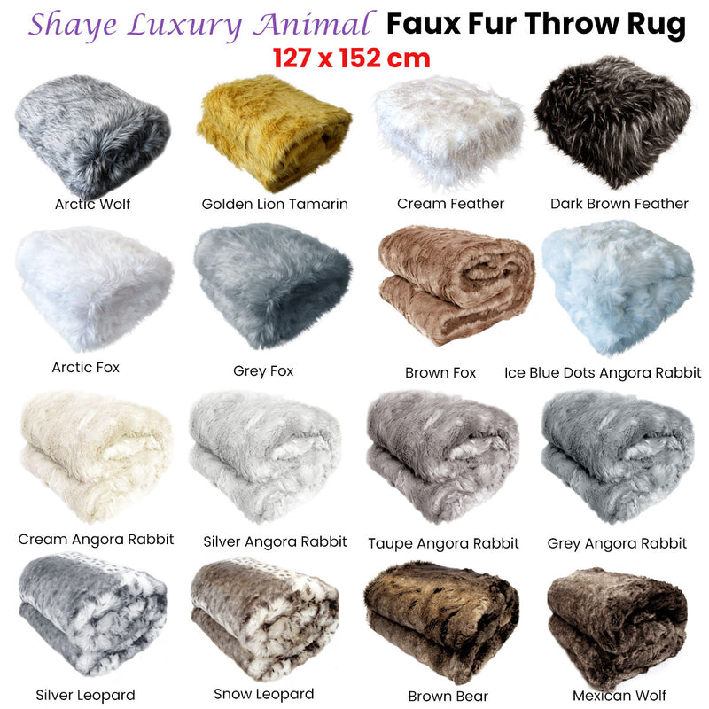Shaye Luxury Range Faux Fur Throw Rug 127 x 152 cm Mexican Wolf in dark brown, soft and plush texture for bedroom decor