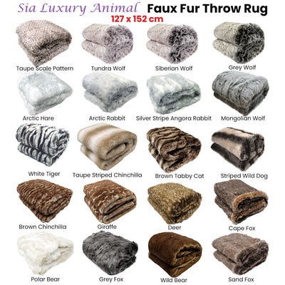 Sia Luxury Range Faux Fur Throw Rug 127 x 152 cm Mongolian Wolf with soft plush texture in neutral gray tones for bedroom decor