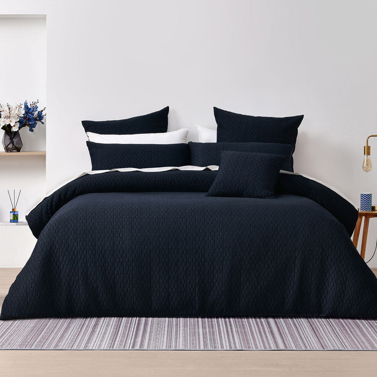 Bianca Burleigh Ink Jacquard Quilt Cover Set Queen in elegant ink color with matching pillows on a styled bed setup