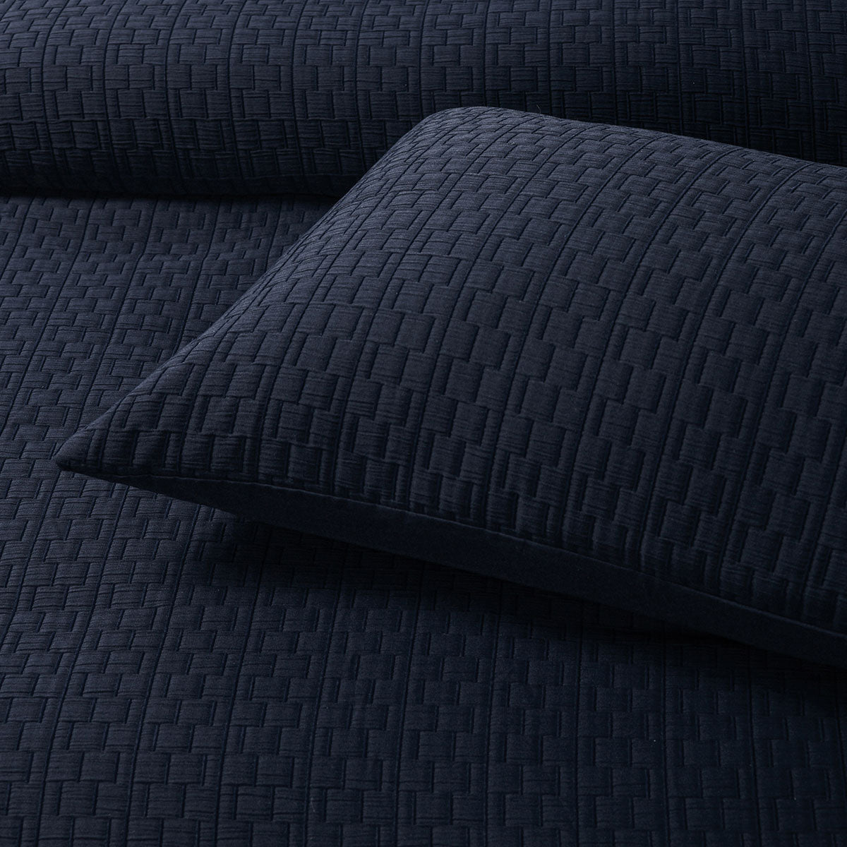 Close-up of Bianca Burleigh Ink Jacquard Quilt Cover Set Super King featuring textured ink jacquard fabric bedding by Bedzy