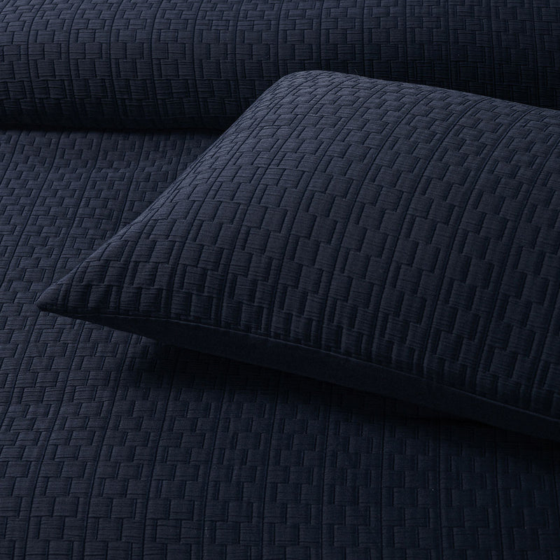 Close-up of Bianca Burleigh Ink Jacquard Quilt Cover Set Super King featuring textured ink jacquard fabric bedding by Bedzy