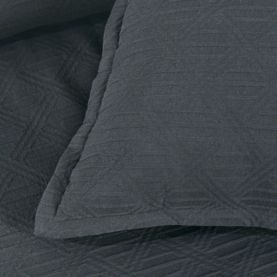 Bianca Hallston Charcoal Pre-Washed Cotton Quilt Cover Set King with diamond jacquard pattern and tailored edges on bedzy bedding