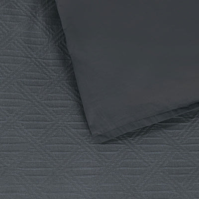 Bianca Hallston Charcoal Pre-Washed Cotton Quilt Cover Set King with diamond jacquard pattern and tailored edges in charcoal color