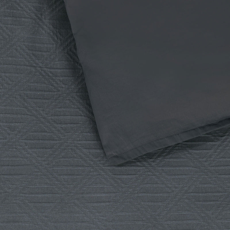 Bianca Hallston Charcoal Pre-Washed Cotton Quilt Cover Set King with diamond jacquard pattern and tailored edges in charcoal color