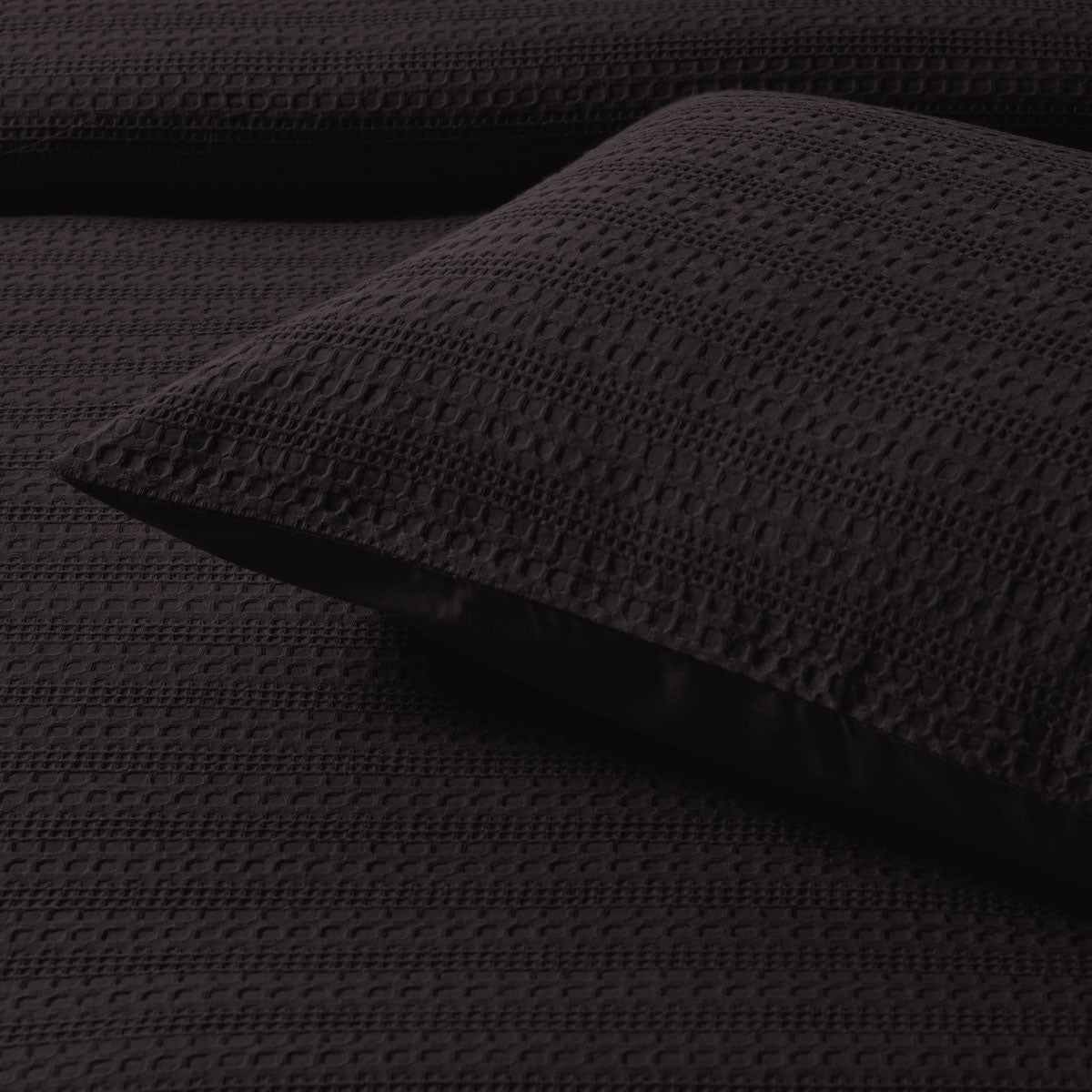 Bianca Kahlani Chocolate Waffle Quilt Cover Set King in chocolate with textured horizontal jacquard waffle fabric close-up