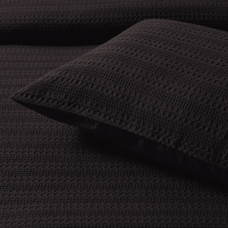 Bianca Kahlani Chocolate Waffle Quilt Cover Set Queen featuring textured waffle fabric with horizontal jacquard design on bedzy bedding