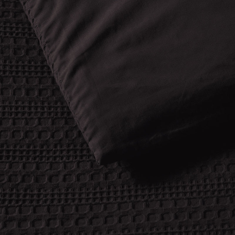 Bianca Kahlani Chocolate Waffle Quilt Cover Set Queen featuring textured waffle fabric and smooth chocolate cotton quilt cover detail