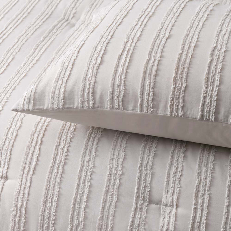 Vintage Design Homewares Reflections Natural 3 Piece Comforter Set Queen with textured striped cotton fabric bedding close-up detail
